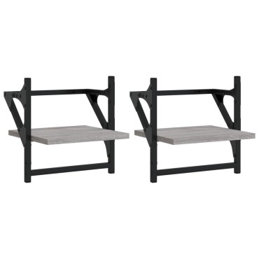 vidaXL Ράφια Τοίχου με Μπάρα 2 τεμ. Γκρι Sonoma 30x25x30cm