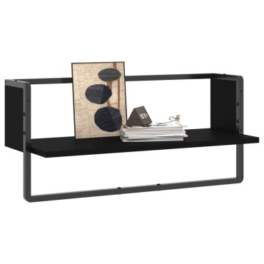 vidaXL Ράφι Τοίχου με Μπάρα Μαύρο 65x25x30cm 1 τεμ.