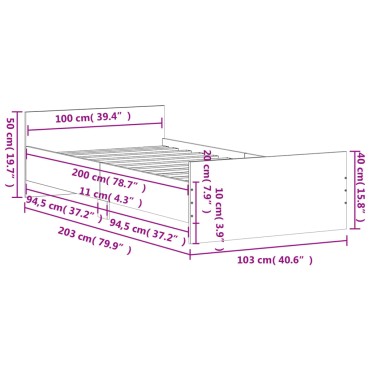 vidaXL Πλαίσιο Κρεβατιού Λευκό 100x200cm Επεξεργ. Ξύλο 1 τεμ. - Μονό