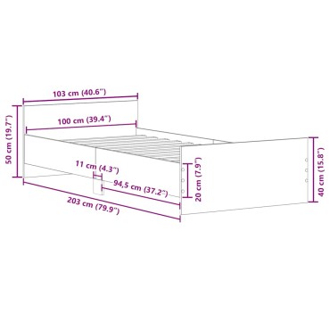 vidaXL Πλαίσιο Κρεβατιού Λευκό 100x200cm Επεξεργ. Ξύλο 1 τεμ. - Μονό