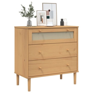 vidaXL Συρταριέρα SENJA Καφέ Όψη Ρατάν 80x40x80cm Μασίφ Ξύλο Πεύκου 1 τεμ.