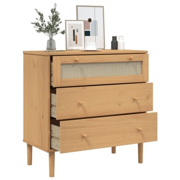 vidaXL Συρταριέρα SENJA Καφέ Όψη Ρατάν 80x40x80cm Μασίφ Ξύλο Πεύκου 1 τεμ.