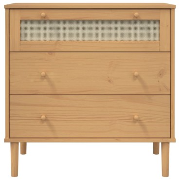 vidaXL Συρταριέρα SENJA Καφέ Όψη Ρατάν 80x40x80cm Μασίφ Ξύλο Πεύκου 1 τεμ.