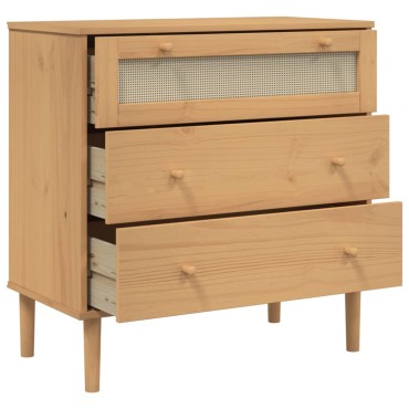vidaXL Συρταριέρα SENJA Καφέ Όψη Ρατάν 80x40x80cm Μασίφ Ξύλο Πεύκου 1 τεμ.
