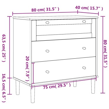 vidaXL Συρταριέρα SENJA Καφέ Όψη Ρατάν 80x40x80cm Μασίφ Ξύλο Πεύκου 1 τεμ.