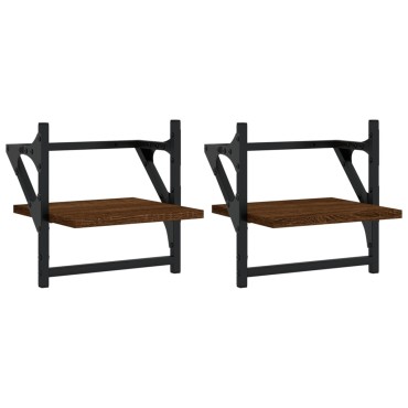 vidaXL Ράφια Τοίχου με Μπάρα 2 τεμ. Καφέ Δρυς 30x25x30cm