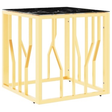 vidaXL Τραπέζι Σαλονιού Χρυσό 50x50x50cm Ανοξείδωτο Ατσάλι και Γυαλί 1 τεμ.