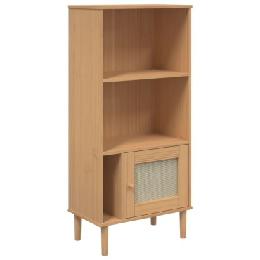 vidaXL Βιβλιοθήκη SENJA Καφέ/Όψη Ρατάν 60x35x130cm Μασίφ Ξύλο Πεύκου 1 τεμ.
