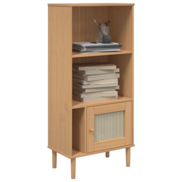 vidaXL Βιβλιοθήκη SENJA Καφέ/Όψη Ρατάν 60x35x130cm Μασίφ Ξύλο Πεύκου 1 τεμ.