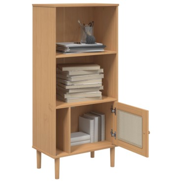 vidaXL Βιβλιοθήκη SENJA Καφέ/Όψη Ρατάν 60x35x130cm Μασίφ Ξύλο Πεύκου 1 τεμ.