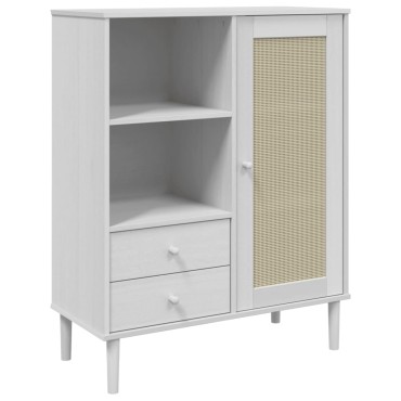 vidaXL Ντουλάπι Ψηλό SENJA Λευκό/Ρατάν 90x40x112cm Μασίφ Ξύλο Πεύκου 1 τεμ.
