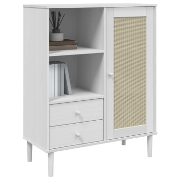 vidaXL Ντουλάπι Ψηλό SENJA Λευκό/Ρατάν 90x40x112cm Μασίφ Ξύλο Πεύκου 1 τεμ.