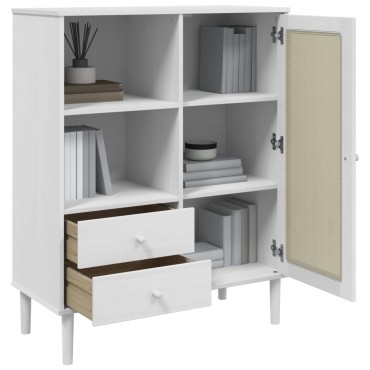 vidaXL Ντουλάπι Ψηλό SENJA Λευκό/Ρατάν 90x40x112cm Μασίφ Ξύλο Πεύκου 1 τεμ.