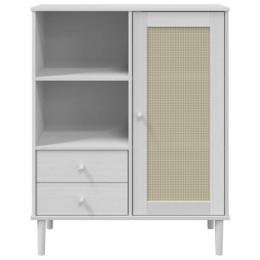 vidaXL Ντουλάπι Ψηλό SENJA Λευκό/Ρατάν 90x40x112cm Μασίφ Ξύλο Πεύκου 1 τεμ.