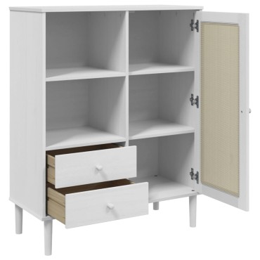 vidaXL Ντουλάπι Ψηλό SENJA Λευκό/Ρατάν 90x40x112cm Μασίφ Ξύλο Πεύκου 1 τεμ.