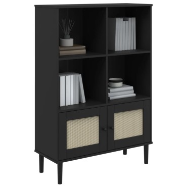 vidaXL Βιβλιοθήκη SENJA Μαύρο / Ρατάν 90x35x130cm Μασίφ Ξύλο Πεύκου 1 τεμ.