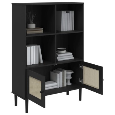 vidaXL Βιβλιοθήκη SENJA Μαύρο / Ρατάν 90x35x130cm Μασίφ Ξύλο Πεύκου 1 τεμ.