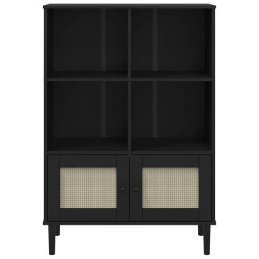 vidaXL Βιβλιοθήκη SENJA Μαύρο / Ρατάν 90x35x130cm Μασίφ Ξύλο Πεύκου 1 τεμ.