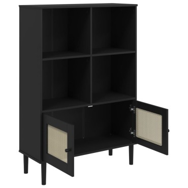 vidaXL Βιβλιοθήκη SENJA Μαύρο / Ρατάν 90x35x130cm Μασίφ Ξύλο Πεύκου 1 τεμ.