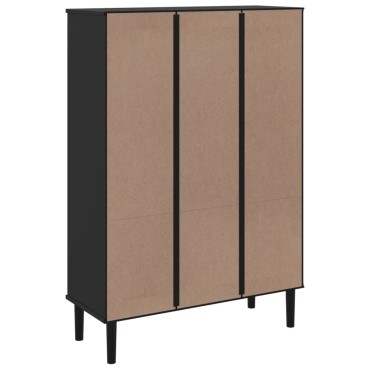 vidaXL Βιβλιοθήκη SENJA Μαύρο / Ρατάν 90x35x130cm Μασίφ Ξύλο Πεύκου 1 τεμ.