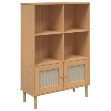 vidaXL Βιβλιοθήκη SENJA Καφέ/Όψη Ρατάν 90x35x130cm Μασίφ Ξύλο Πεύκου 1 τεμ.