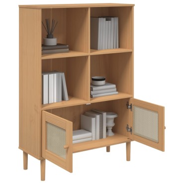 vidaXL Βιβλιοθήκη SENJA Καφέ/Όψη Ρατάν 90x35x130cm Μασίφ Ξύλο Πεύκου 1 τεμ.