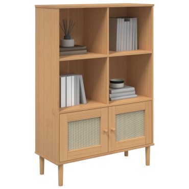 vidaXL Βιβλιοθήκη SENJA Καφέ/Όψη Ρατάν 90x35x130cm Μασίφ Ξύλο Πεύκου 1 τεμ.