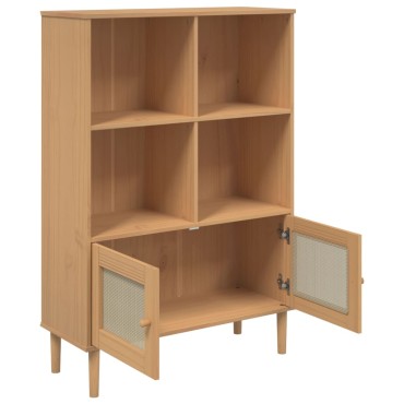 vidaXL Βιβλιοθήκη SENJA Καφέ/Όψη Ρατάν 90x35x130cm Μασίφ Ξύλο Πεύκου 1 τεμ.