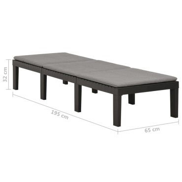 vidaXL Ξαπλώστρα Ανθρακί Πλαστική με Μαξιλάρι 195x65x32cm 1 τεμ.