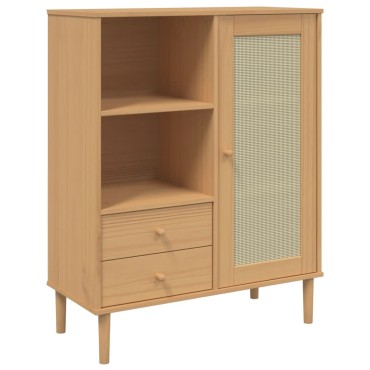 vidaXL Ντουλάπι Ψηλό SENJA Καφέ/Ρατάν 90x40x112cm Μασίφ Ξύλο Πεύκου 1 τεμ.