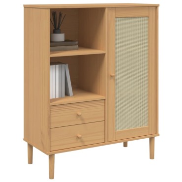 vidaXL Ντουλάπι Ψηλό SENJA Καφέ/Ρατάν 90x40x112cm Μασίφ Ξύλο Πεύκου 1 τεμ.