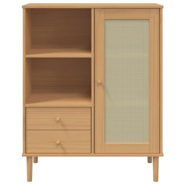 vidaXL Ντουλάπι Ψηλό SENJA Καφέ/Ρατάν 90x40x112cm Μασίφ Ξύλο Πεύκου 1 τεμ.