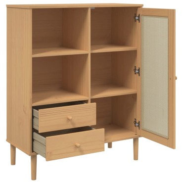 vidaXL Ντουλάπι Ψηλό SENJA Καφέ/Ρατάν 90x40x112cm Μασίφ Ξύλο Πεύκου 1 τεμ.