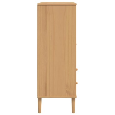 vidaXL Ντουλάπι Ψηλό SENJA Καφέ/Ρατάν 90x40x112cm Μασίφ Ξύλο Πεύκου 1 τεμ.