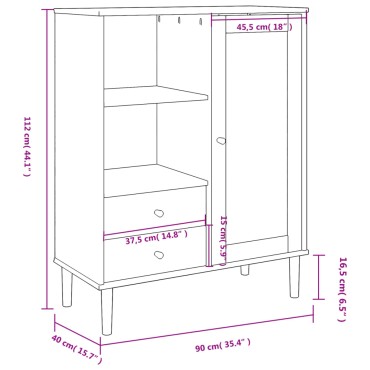 vidaXL Ντουλάπι Ψηλό SENJA Καφέ/Ρατάν 90x40x112cm Μασίφ Ξύλο Πεύκου 1 τεμ.