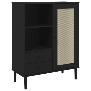 vidaXL Ντουλάπι Ψηλό SENJA Μαύρο/Ρατάν 90x40x112cm Μασίφ Ξύλο Πεύκου 1 τεμ.