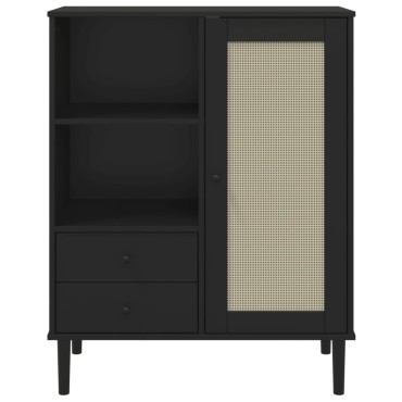 vidaXL Ντουλάπι Ψηλό SENJA Μαύρο/Ρατάν 90x40x112cm Μασίφ Ξύλο Πεύκου 1 τεμ.