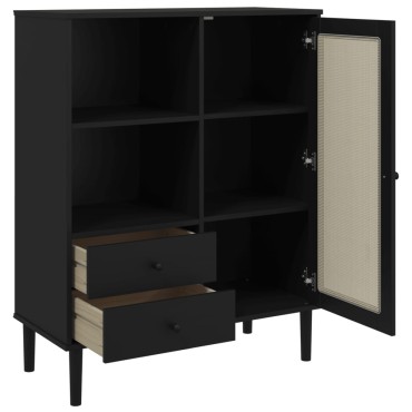 vidaXL Ντουλάπι Ψηλό SENJA Μαύρο/Ρατάν 90x40x112cm Μασίφ Ξύλο Πεύκου 1 τεμ.
