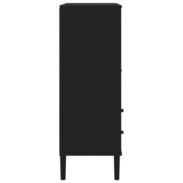 vidaXL Ντουλάπι Ψηλό SENJA Μαύρο/Ρατάν 90x40x112cm Μασίφ Ξύλο Πεύκου 1 τεμ.