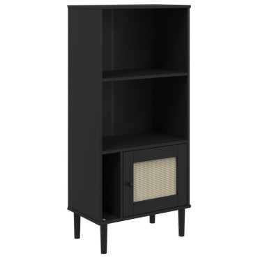 vidaXL Βιβλιοθήκη SENJA Μαύρο / Ρατάν 60x35x130cm Μασίφ Ξύλο Πεύκου 1 τεμ.