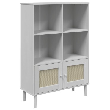 vidaXL Βιβλιοθήκη SENJA Λευκή/Όψη Ρατάν 90x35x130cm Μασίφ Ξύλο Πεύκου 1 τεμ.
