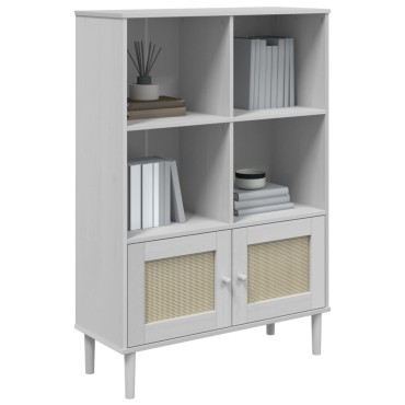 vidaXL Βιβλιοθήκη SENJA Λευκή/Όψη Ρατάν 90x35x130cm Μασίφ Ξύλο Πεύκου 1 τεμ.