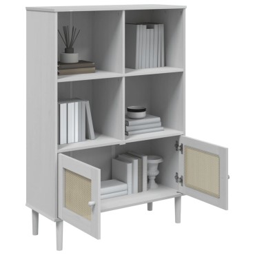 vidaXL Βιβλιοθήκη SENJA Λευκή/Όψη Ρατάν 90x35x130cm Μασίφ Ξύλο Πεύκου 1 τεμ.