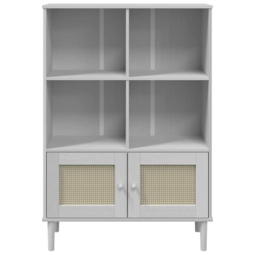 vidaXL Βιβλιοθήκη SENJA Λευκή/Όψη Ρατάν 90x35x130cm Μασίφ Ξύλο Πεύκου 1 τεμ.