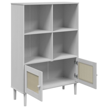 vidaXL Βιβλιοθήκη SENJA Λευκή/Όψη Ρατάν 90x35x130cm Μασίφ Ξύλο Πεύκου 1 τεμ.