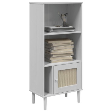 vidaXL Βιβλιοθήκη SENJA Λευκό / Ρατάν 60x35x130cm Μασίφ Ξύλο Πεύκου 1 τεμ.