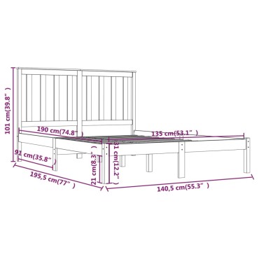 vidaXL Πλαίσιο Κρεβατιού 135 x 190 εκ. Μασίφ Ξύλο Πεύκου Double