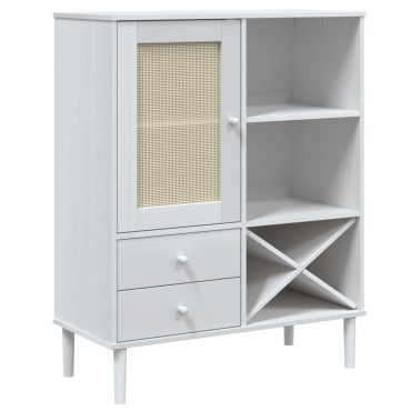 vidaXL Ντουλάπι Ψηλό SENJA Λευκό/Ρατάν 90x40x112cm Μασίφ Ξύλο Πεύκου 1 τεμ.
