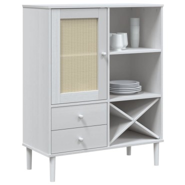 vidaXL Ντουλάπι Ψηλό SENJA Λευκό/Ρατάν 90x40x112cm Μασίφ Ξύλο Πεύκου 1 τεμ.
