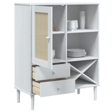 vidaXL Ντουλάπι Ψηλό SENJA Λευκό/Ρατάν 90x40x112cm Μασίφ Ξύλο Πεύκου 1 τεμ.